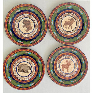 Zrike Field & Stream Lot of 4 Salad Plate 9.5" Hunter Gift Green Brown Animals